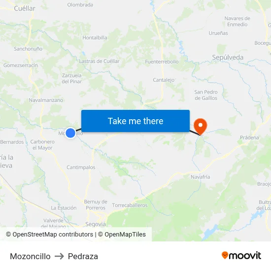 Mozoncillo to Pedraza map