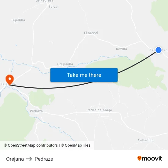Orejana to Pedraza map