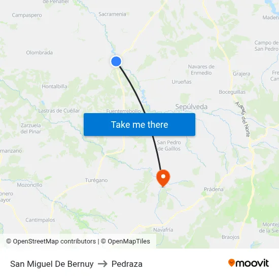 San Miguel De Bernuy to Pedraza map