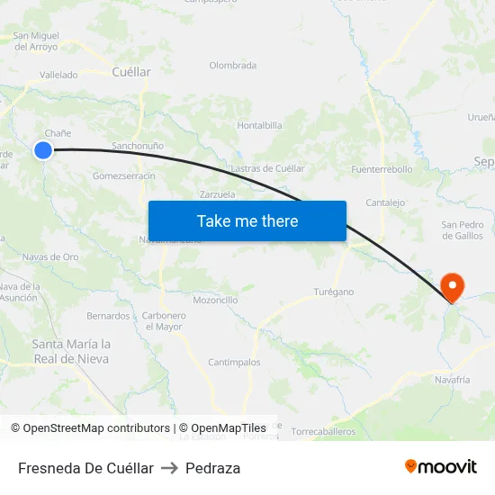 Fresneda De Cuéllar to Pedraza map