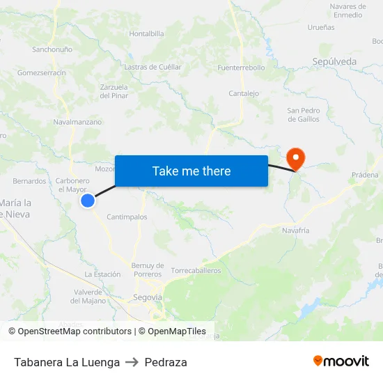 Tabanera La Luenga to Pedraza map