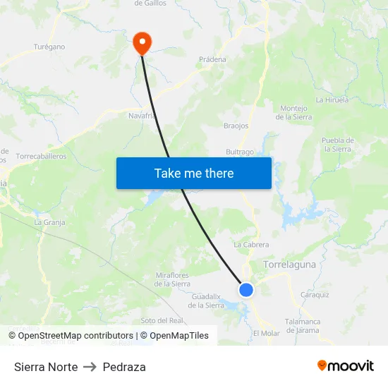 Sierra Norte to Pedraza map