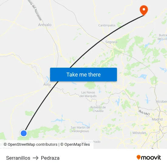 Serranillos to Pedraza map