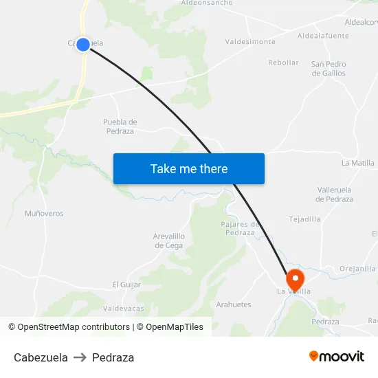 Cabezuela to Pedraza map