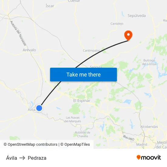 Ávila to Pedraza map