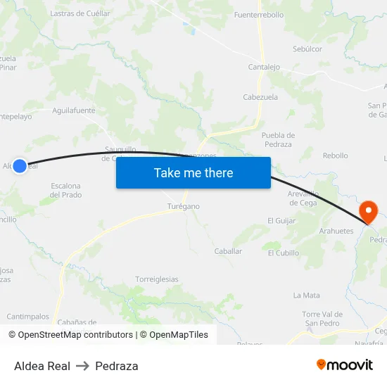 Aldea Real to Pedraza map