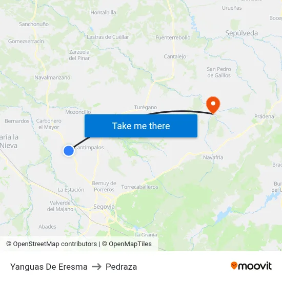 Yanguas De Eresma to Pedraza map