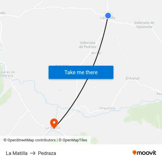 La Matilla to Pedraza map