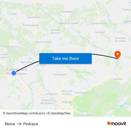 Nieva to Pedraza map