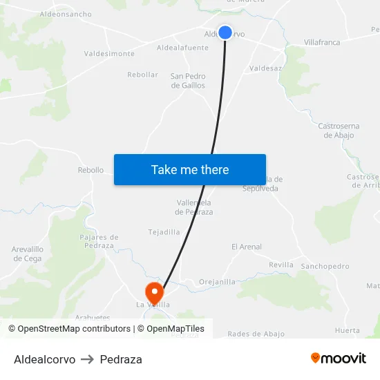 Aldealcorvo to Pedraza map