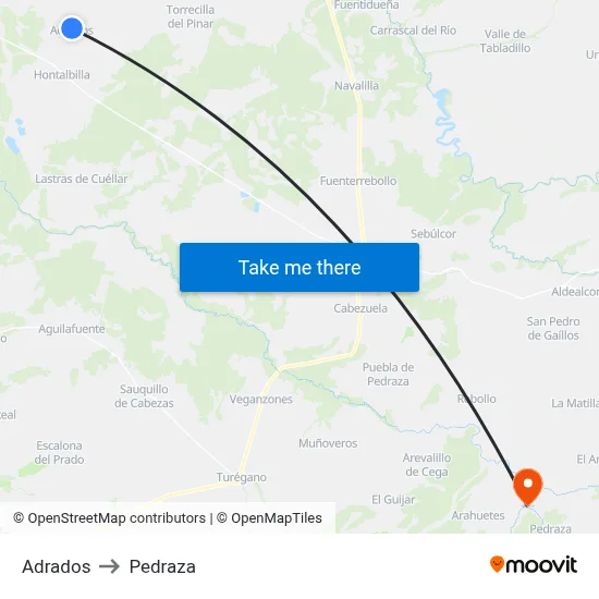 Adrados to Pedraza map