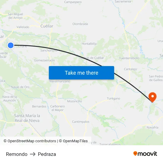 Remondo to Pedraza map