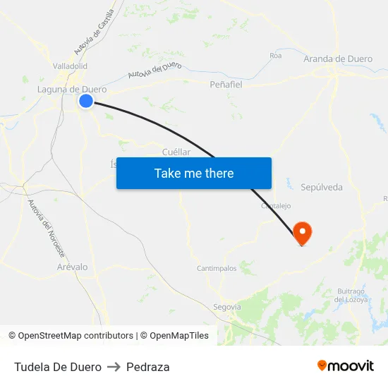 Tudela De Duero to Pedraza map