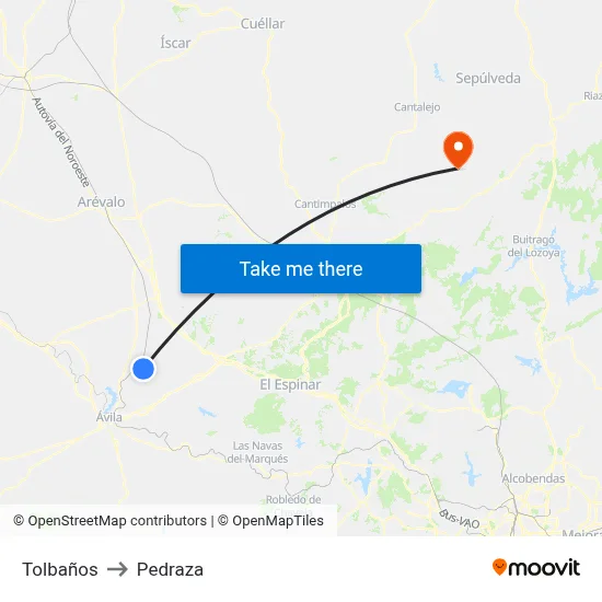 Tolbaños to Pedraza map