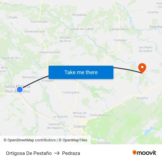 Ortigosa De Pestaño to Pedraza map