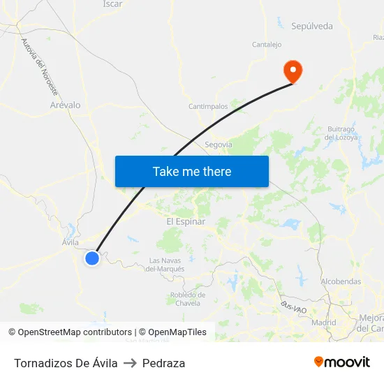 Tornadizos De Ávila to Pedraza map