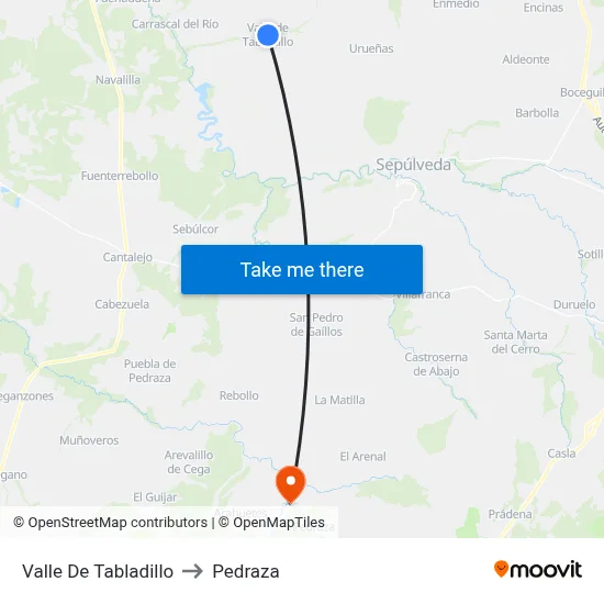 Valle De Tabladillo to Pedraza map