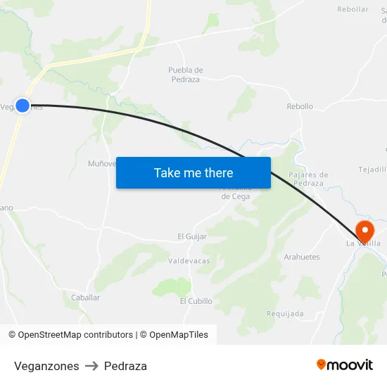 Veganzones to Pedraza map