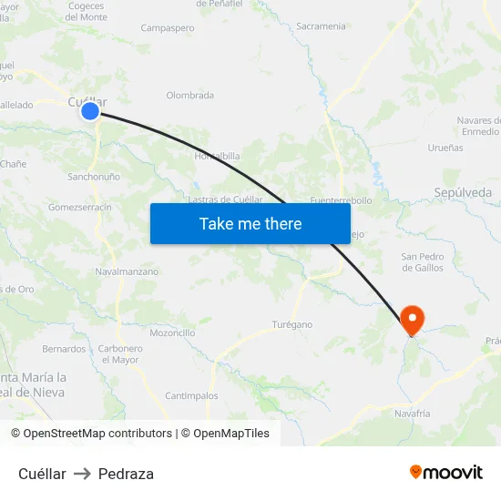 Cuéllar to Pedraza map