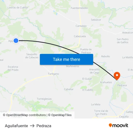 Aguilafuente to Pedraza map