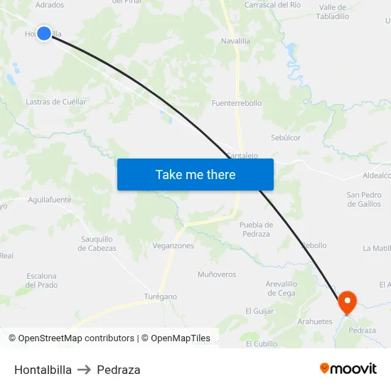 Hontalbilla to Pedraza map