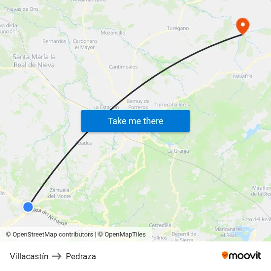 Villacastín to Pedraza map