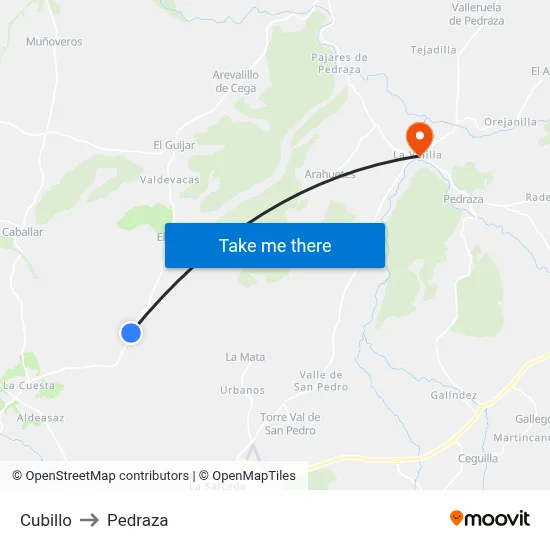Cubillo to Pedraza map