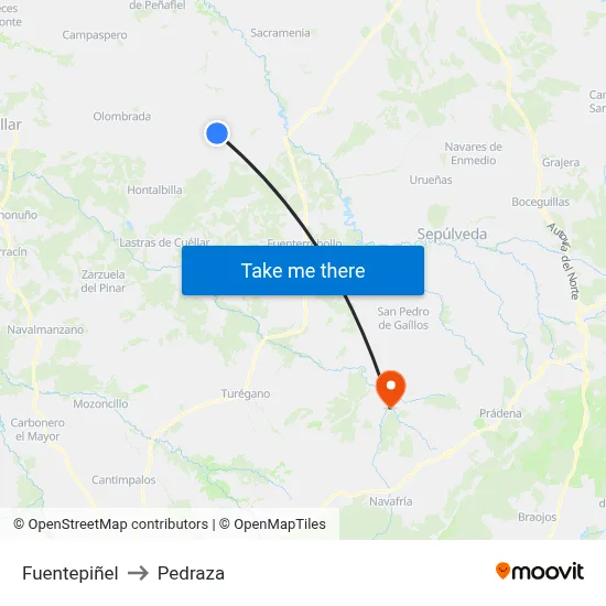 Fuentepiñel to Pedraza map