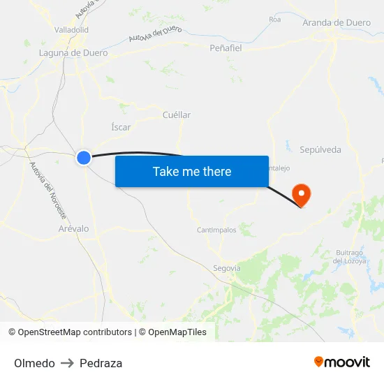 Olmedo to Pedraza map