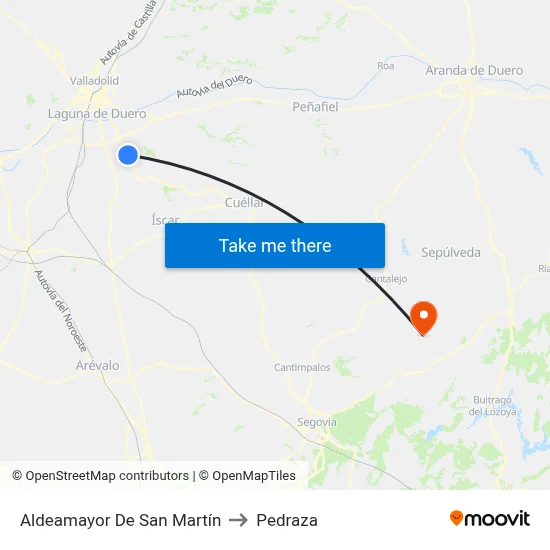 Aldeamayor De San Martín to Pedraza map