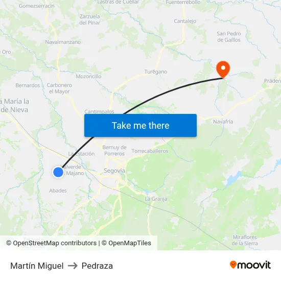 Martín Miguel to Pedraza map