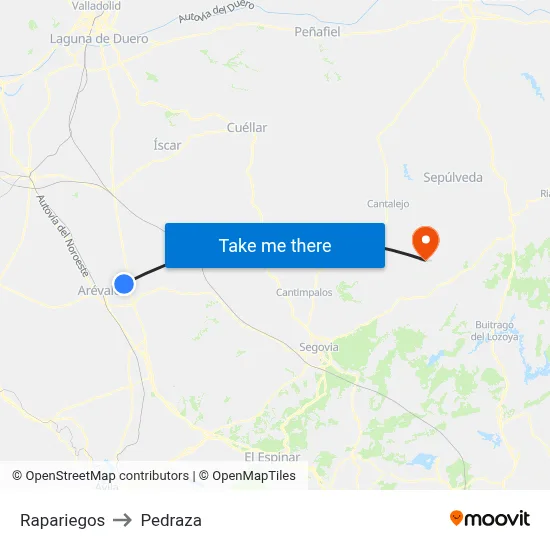 Rapariegos to Pedraza map