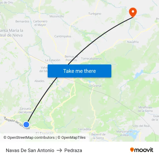 Navas De San Antonio to Pedraza map