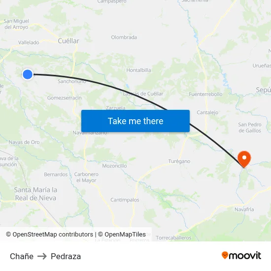 Chañe to Pedraza map