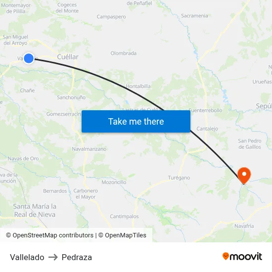 Vallelado to Pedraza map
