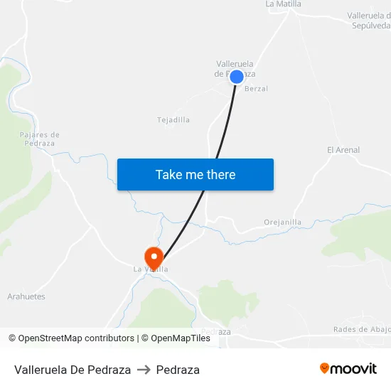 Valleruela De Pedraza to Pedraza map
