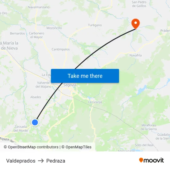 Valdeprados to Pedraza map