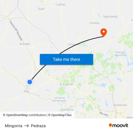 Mingorría to Pedraza map