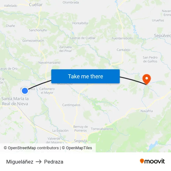 Migueláñez to Pedraza map