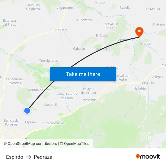 Espirdo to Pedraza map