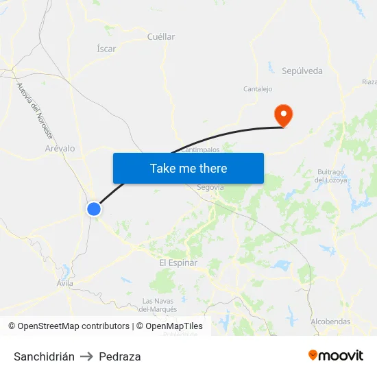 Sanchidrián to Pedraza map
