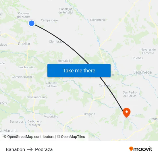 Bahabón to Pedraza map
