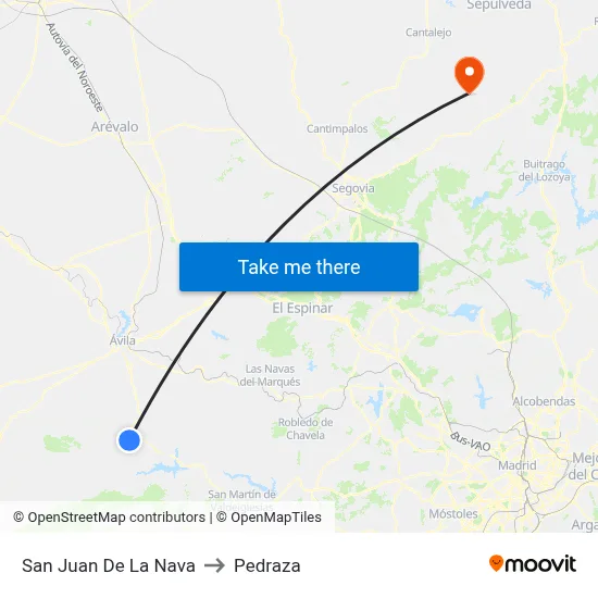 San Juan De La Nava to Pedraza map