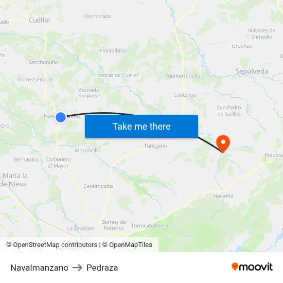 Navalmanzano to Pedraza map