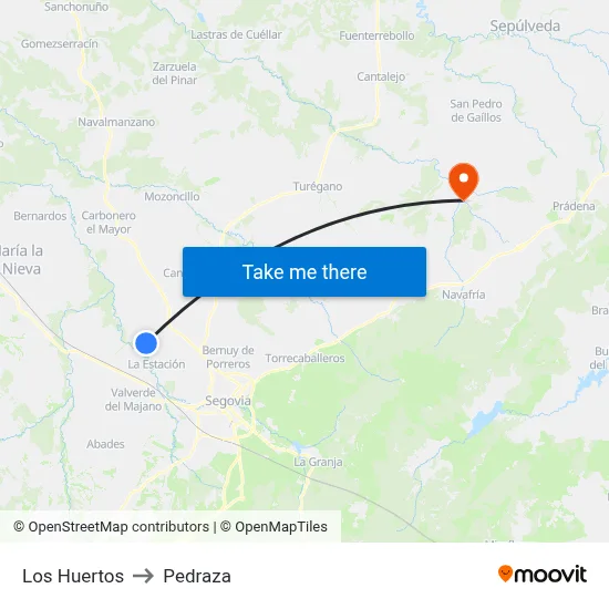 Los Huertos to Pedraza map