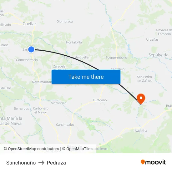 Sanchonuño to Pedraza map