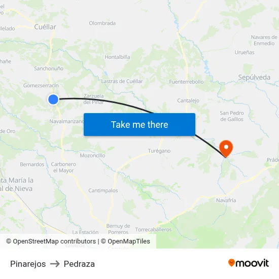 Pinarejos to Pedraza map