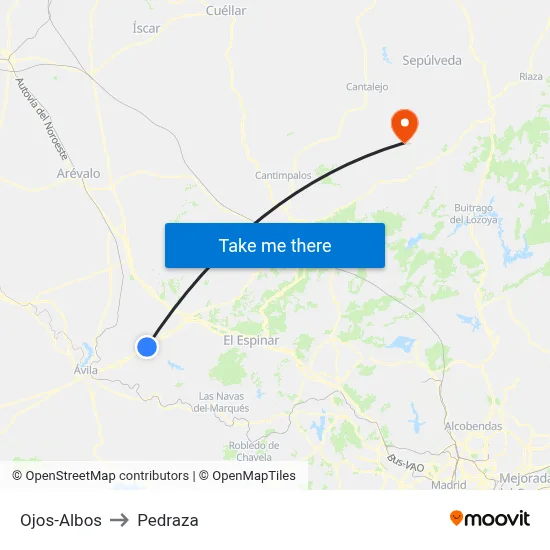 Ojos-Albos to Pedraza map