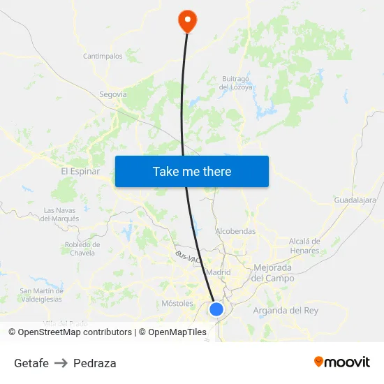 Getafe to Pedraza map
