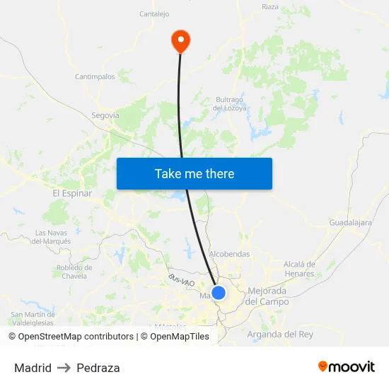 Madrid to Pedraza map